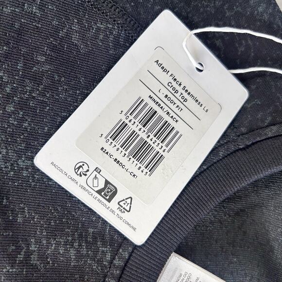 Gymshark Adapt Fleck Seamless Crop Top Long Sleeve Large Mineral/Black NWT - Picture 2 of 10